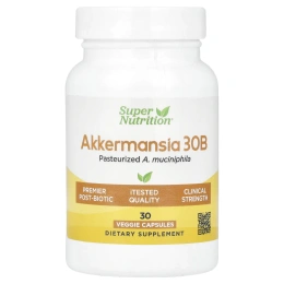 Super Nutrition, Akkermansia 30B, пастеризованная аккермансия (A. muciniphila), 30 растительных капсул