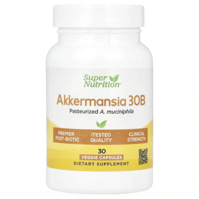 Super Nutrition, Akkermansia 30B, пастеризованная аккермансия (A. muciniphila), 30 растительных капсул