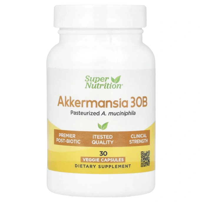Super Nutrition, Akkermansia 30B, пастеризованная аккермансия (A. muciniphila), 30 растительных капсул