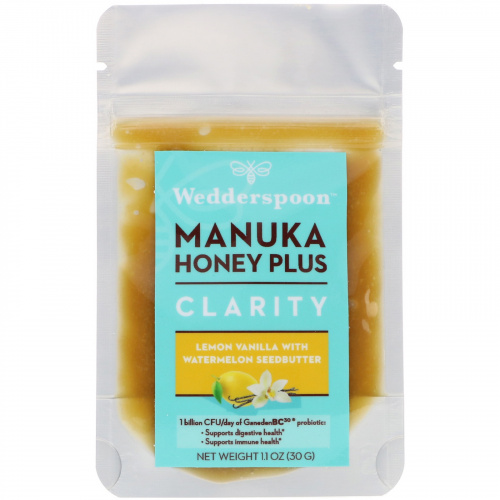 Wedderspoon, Manuka Honey Plus, Clarity, Lemon Vanilla with Watermelon Seedbutter, 5 Pouches, 1.1 oz (30 g) Each