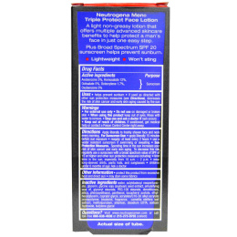 Neutrogena, Лосьон для лица для мужчин, тройная защита, солнцезащитный крем, SPF 20, 1,7 жидких унций (50 мл)