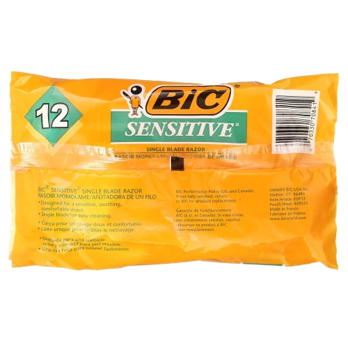 BIC, Sensitive, одноразовые бритвенные станки с одним лезвием, 12 шт.