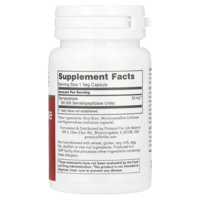 Protocol for Life Balance, Серрапептаза, 60 000, 60 растительных капсул