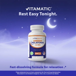 Vitamatic, мелатонин, натуральные ягоды, 12 мг, 300 быстрорастворимых таблеток