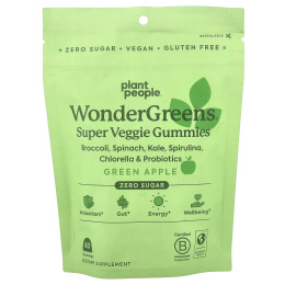 Plant People, WonderGreens®, супервегетарианские жевательные таблетки, со вкусом зеленого яблока, 60 жевательных конфет
