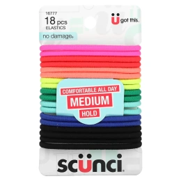 Scunci, Резинки для волос No Damage, удобные, удерживают волосы весь день (средняя фиксация), яркие, 18 штук