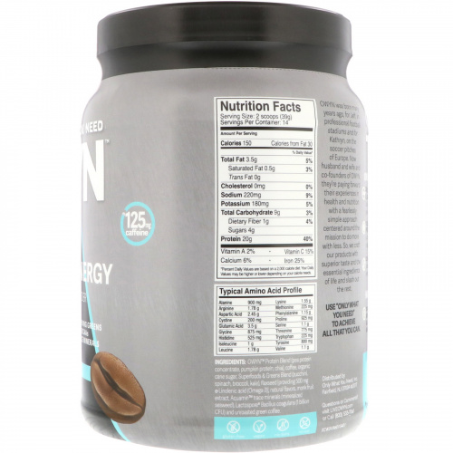 OWYN, Ultimate Wellness + Energy 100% Plant-Based Powder, Cold Brew Coffee, 1.2 lb (546 g)