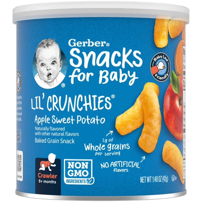Gerber, Snacks for Baby, Lil 'Crunchies, снек из запеченного зерна, для детей от 8 месяцев, яблоко и батат, 42 г (1,48 унции)