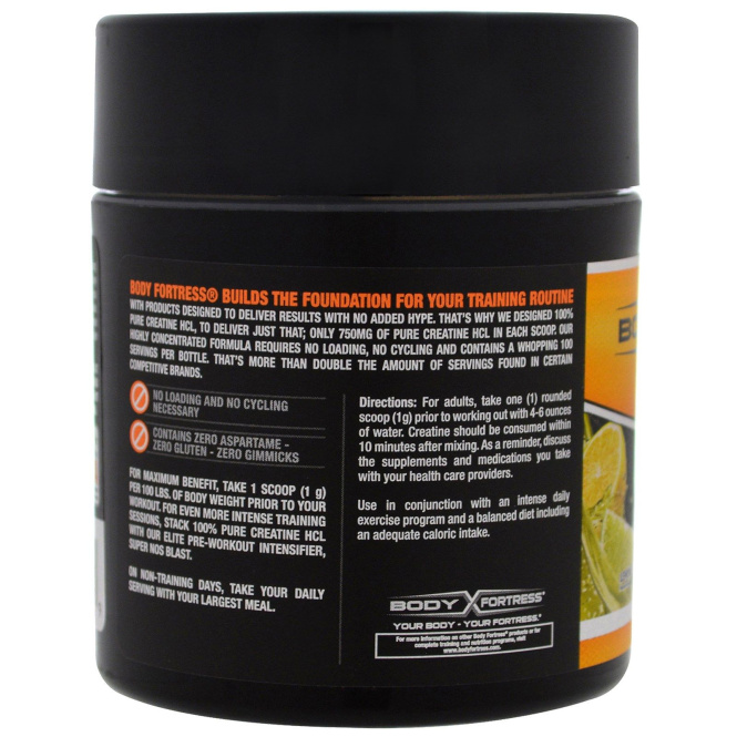 Body Fortress, 100% чистый креатин HCL, лимон-лайм, 3.52 унц. (100 г)