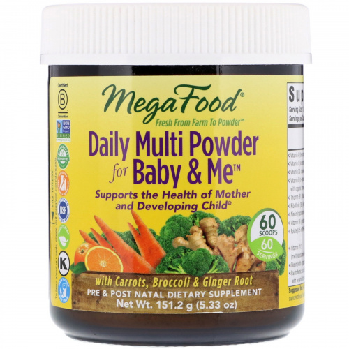 MegaFood, Мультивитаминная смесь Daily Multi Powder for Baby & Me, 5,33 унц. (151,2 г)