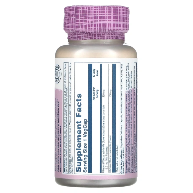 Solaray, Экстракт цветков гибискуса, 250 мг, 60 растительных капсул