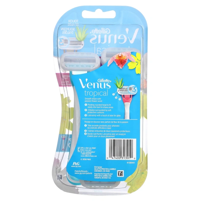 Gillette, Venus, одноразовый бритвенный станок, тропический аромат, 3 станка