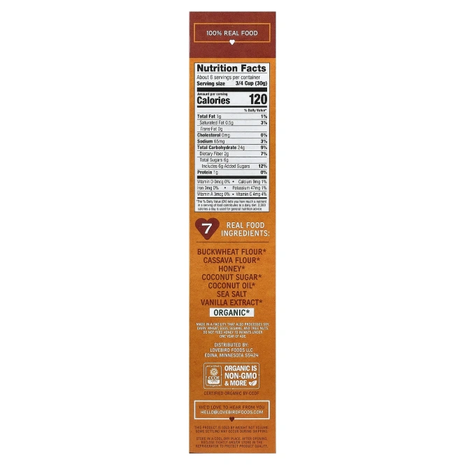 Lovebird, органические беззерновые хлопья, мед, 198 г (7 унций)