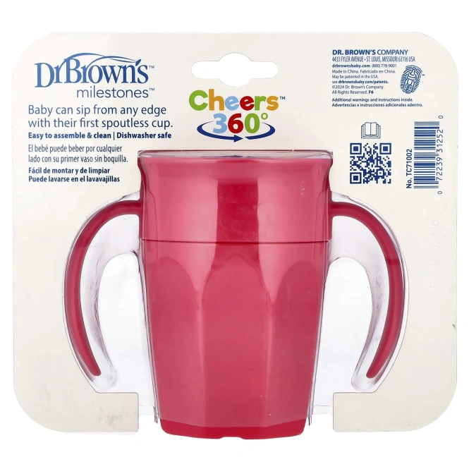 Dr. Brown's, Milestones™, Cheers360™, кружка без носика, для детей от 6 месяцев, розовый, 200 мл (7 унций)