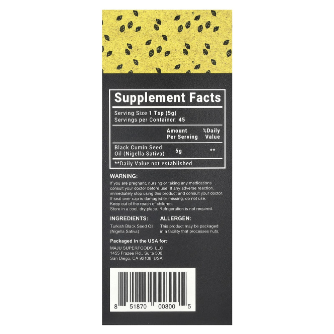 Maju Superfoods, Масло черного тмина холодного отжима, 8 жидк. унц.
