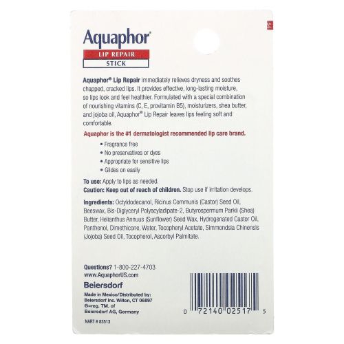 Aquaphor, Lip Repair Stick, Немедленное облегчение, 2 палочки, 0,17 унции (4,8 г)