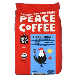 Peace Coffee, органическая французская обжарка, молотый, темная обжарка, 340 г (12 унций)