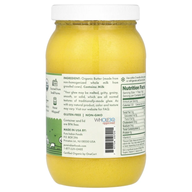 Pure Indian Foods, органическое масло гхи ручной работы, оригинальный вкус, 425 г (15 унций)