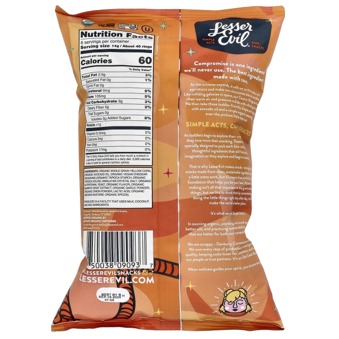 LesserEvil, Coslic Rings, космический чеддер, 85 г (3 унции)