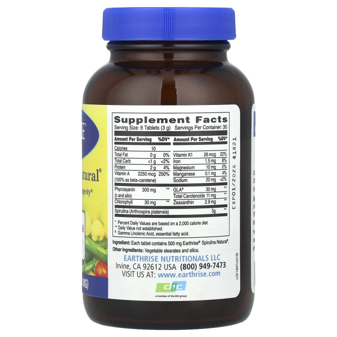 Earthrise, Натуральная спирулина, 500 мг, 180 таблеток
