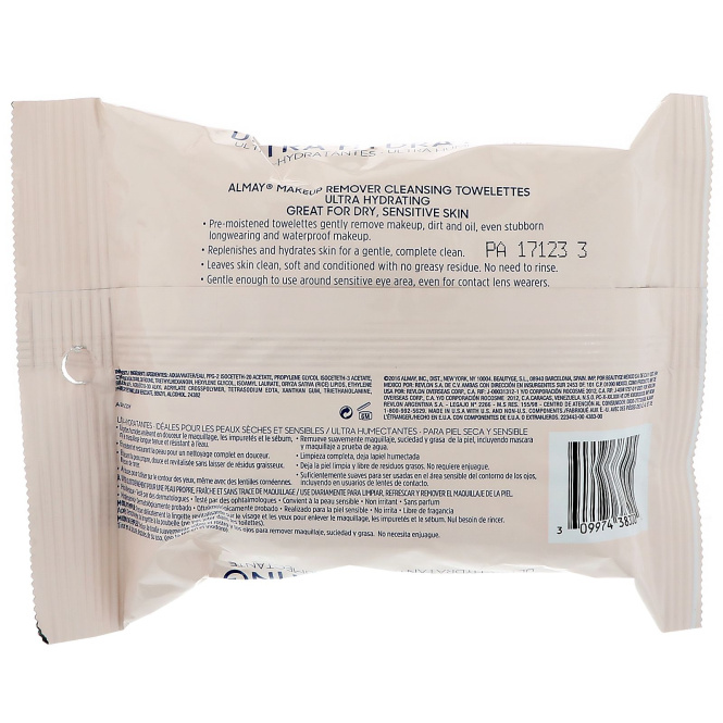Almay, Ultra Hydrating Makeup Remover Cleansing Towelettes, 25 Towelettes