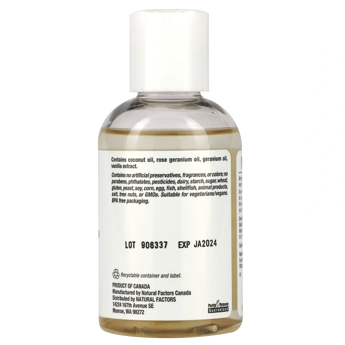 Natural Factors, WomenSense, кокосовое масло с эфирным маслом розовой герани и ванили, 4 унции (115 мл)