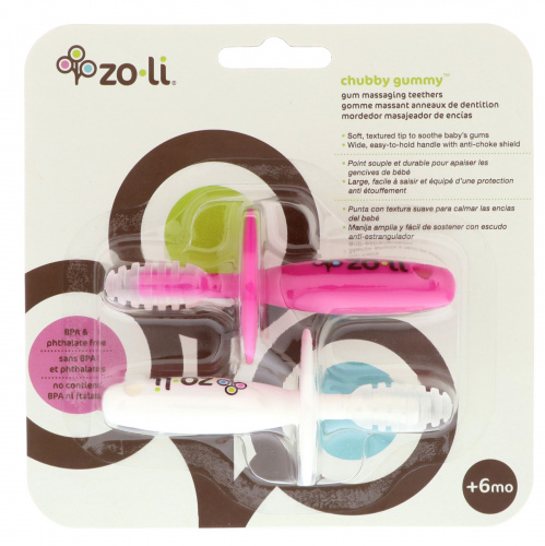 Zoli, Chubby Gummy, Gum Massaging Teethers, Pink & White, +6mo, 2 Pieces