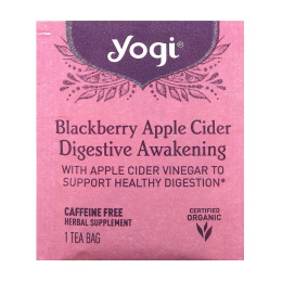 Yogi Tea, Пробуждение пищеварения, чай без кофеина с ежевикой и яблочным сидром, 16 чайных пакетиков, 29 г (1,02 унции)