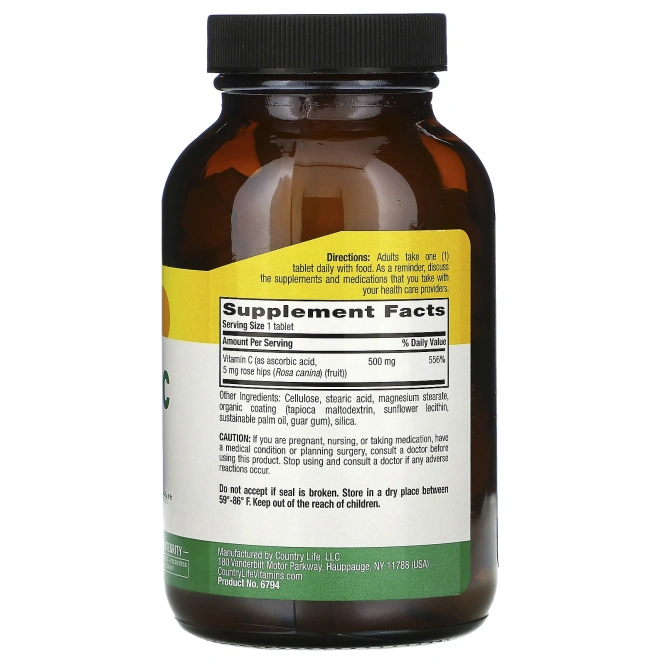 Country Life, Витамин С, 500 мг, 250 таблеток