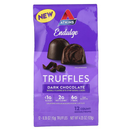 Atkins, Endulge ™, трюфели, темный шоколад, 12 шт., 10 г (0,35 унции)