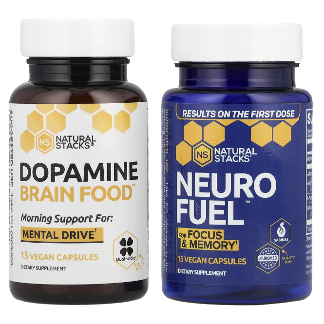 Natural Stacks, Focus Stack, 2 бутылки, 15 вегетарианских капсул в каждой
