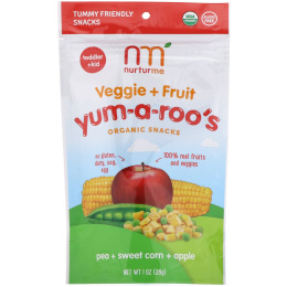 NurturMe, Yum-A-Roo's, Organic Veggie + Fruit Snacks, Pea, Sweet Corn, Apple, 1 oz (28 g)