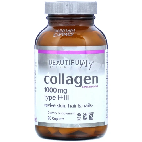 Bluebonnet Nutrition, Beautiful Ally, Collagen Type I+III, 1000 mg, 90 Caplets