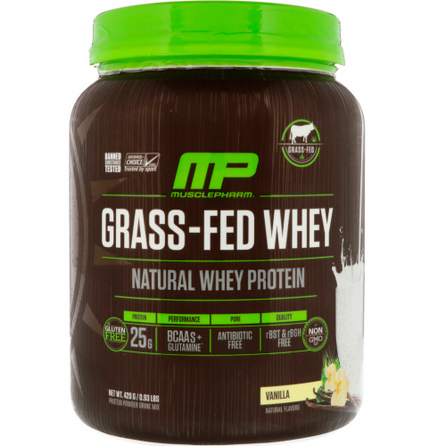 MusclePharm, Сывороточный протеин от животных, питавшихся травой, ваниль 0,93 ф. (420 г)