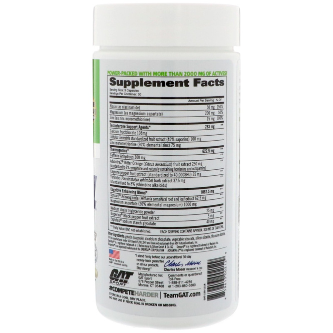 GAT, Реактивное топливо T-300, Двойной катализатор термогенеза и тестостерона, 90 капсул с маслом
