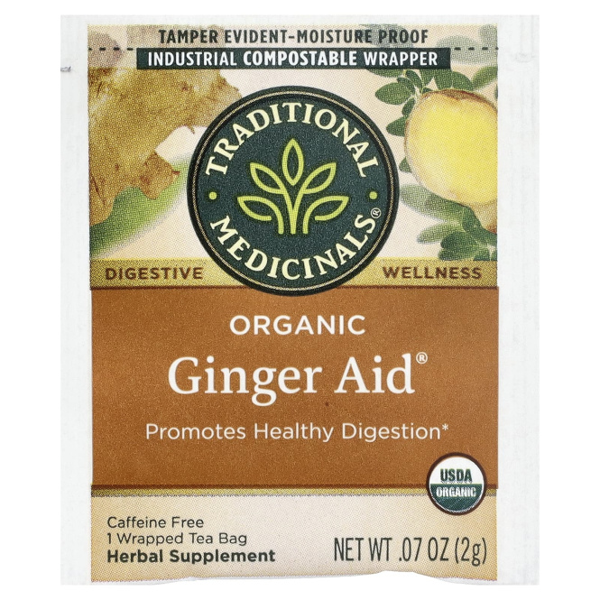 Traditional Medicinals, Ginger Aid, органический, (имбирь), без кофеина, 16 чайных пакетиков, 32 г (1,13 унции)