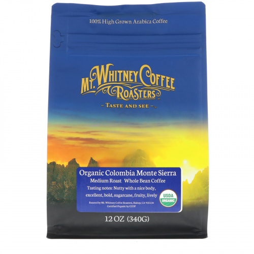 Mt. Whitney Coffee Roasters, Органический кофе, Колумбия, Монте Сиерра, Кофе в зернах средней обжарки, 12 унц. (340 г)