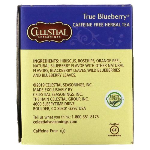Celestial Seasonings, Травяной чай, без кофеина, Черника, 20 пакетиков, 1,6 унции (45 г)