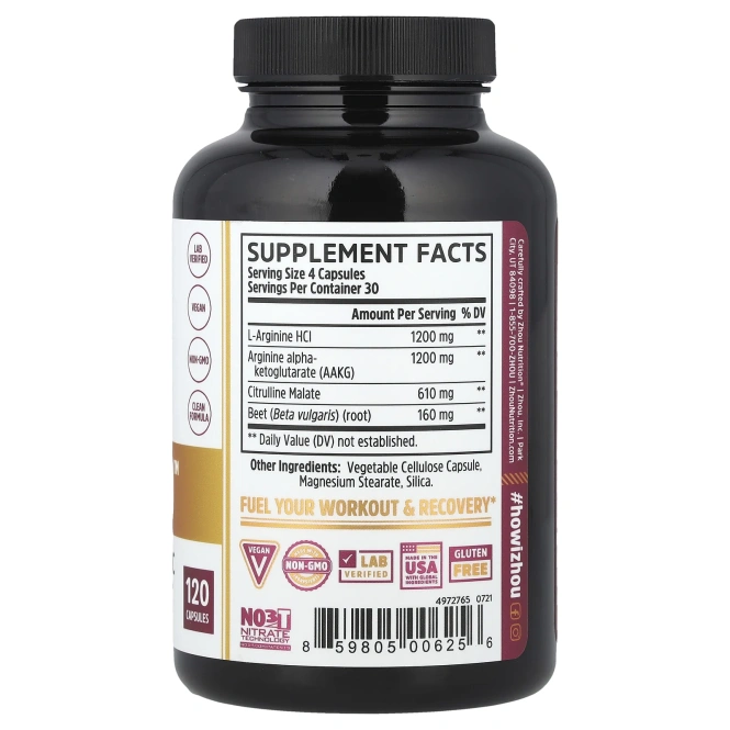 Zhou Nutrition, Повышение производства Pro ™, добавка оксида азота премиального качества, 120 капсул