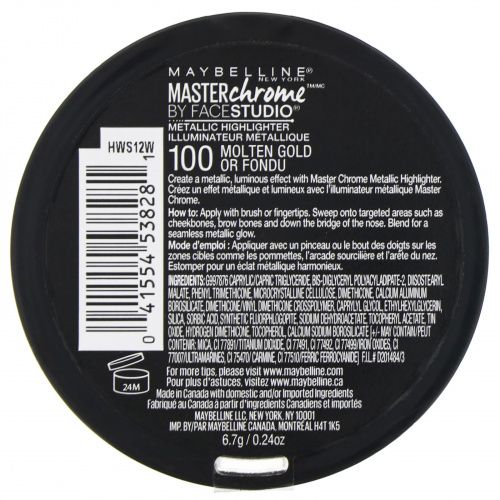Maybelline, Master Chrome, хайлайтер с металлическим блеском, оттенок Molten Gold 100, 6,7 г
