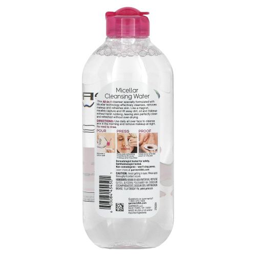 Garnier, SkinActive, мицеллярная очищающая вода, средство для снятия макияжа «все в 1», для всех типов кожи, 400 мл