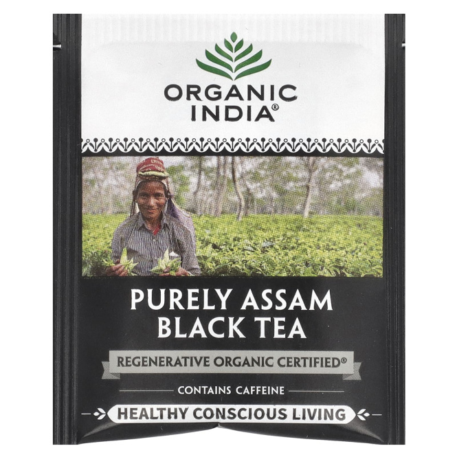 Organic India, Черный чай Purely Assam, 18 пакетиков для заваривания, 32,4 г (1,14 унции)