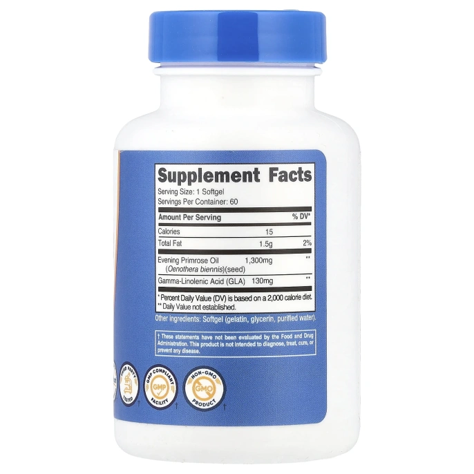 Nutricost, масло первоцвета вечернего, 1300 мг, 60 капсул