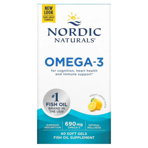 Nordic Naturals, Омега-3 со вкусом лимона, 690 мг, 60 Желатиновых Капсул