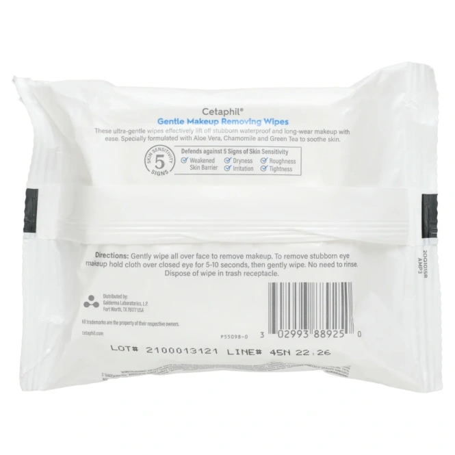 Cetaphil, Салфетки для деликатного снятия макияжа, 25 влажных салфеток
