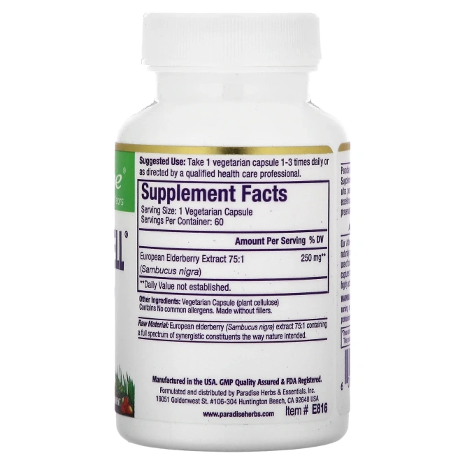 Paradise Herbs, Бузина, 60 капсул в растительной оболочке