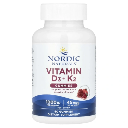 Nordic Naturals, жевательные таблетки с витаминами D3 и K2, со вкусом граната, 60 жевательных таблеток