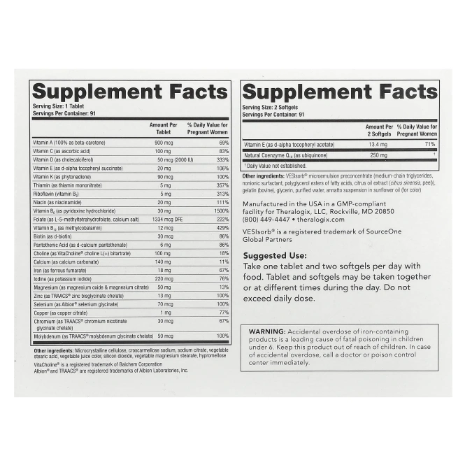 Theralogix, TheraNatal, OvaVite`` 91 таблетка + 182 мягкие таблетки