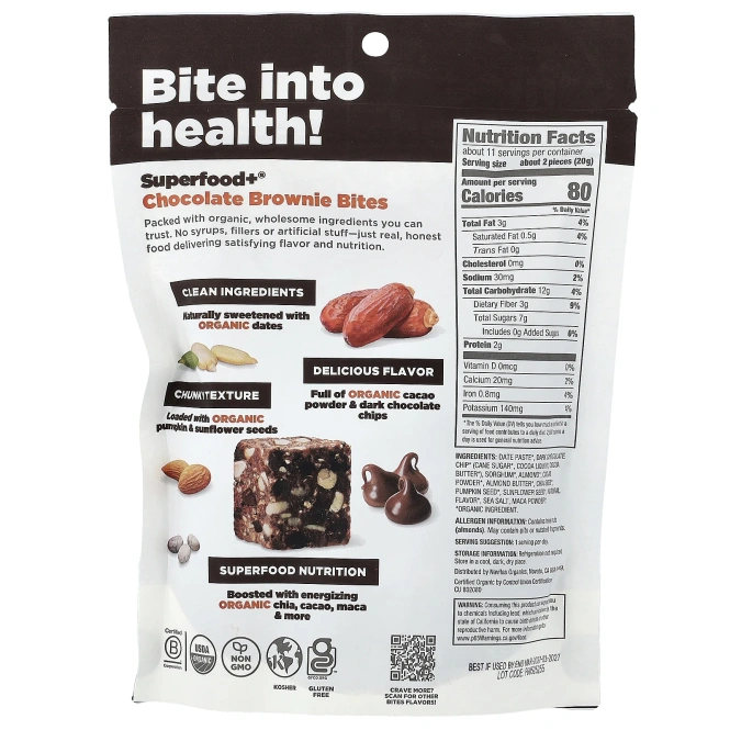 Navitas Organics, Superfood+®, шоколадные батончики, 227 г (8 унций)