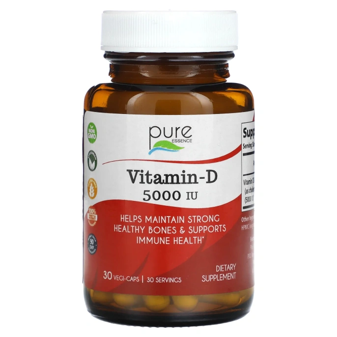 Pure Essence, Vitamin-D, 5000 МЕ, 30 Vegi-Caps